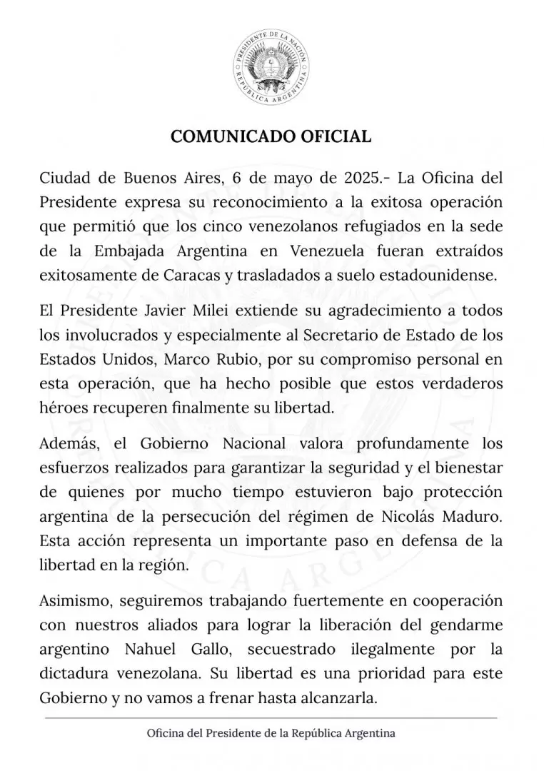 Comunicado de la Oficina del Presidente