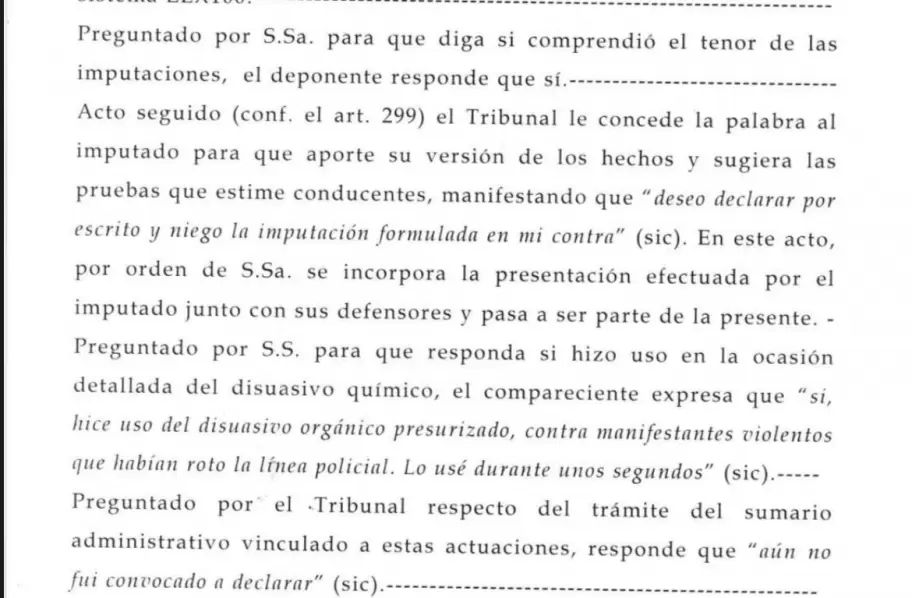 La declaracin de Cristian Rivaldi