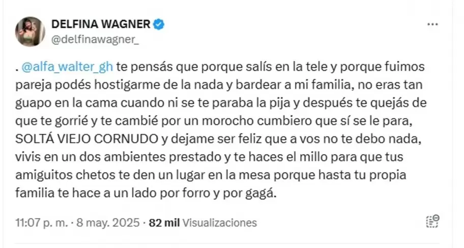 Delfina Wagner cruz a Alfa de Gran Hermano