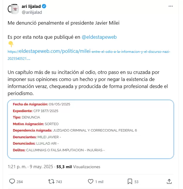 La respuesta de Ariel Lijalad