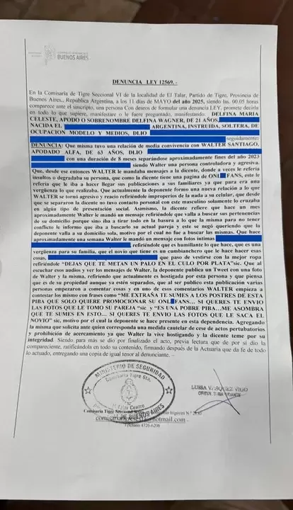 Delfina Wagner denunció a Alfa Walter por hostigamiento y amenazas