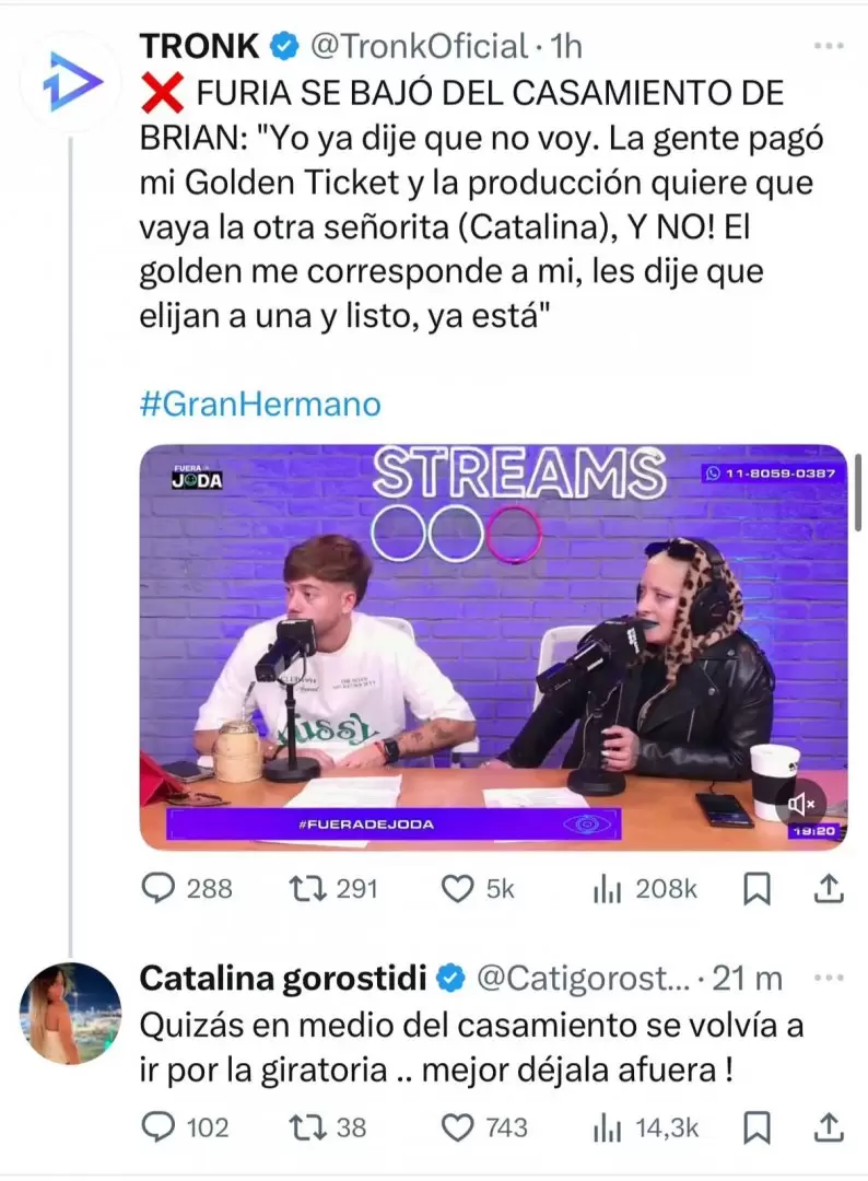 Así reacción Cata Gorostidi a las declaraciones de Furia Scaglione