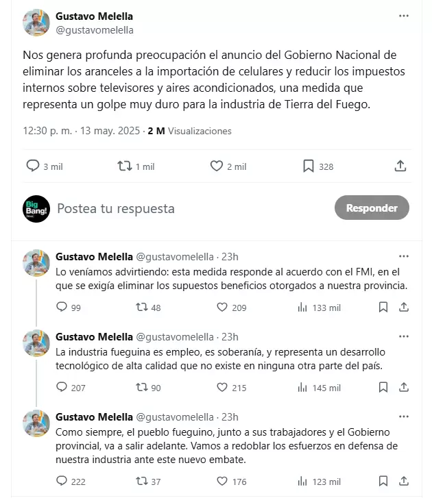 El posteo completo de Gustavo Melella