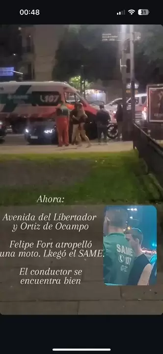 El hijo de Ricardo Fort embisti a una moto que circulaba por Avenida Libertador.
