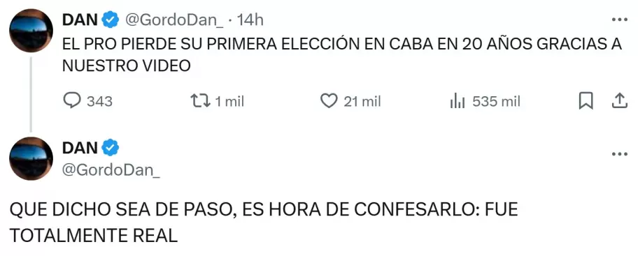 ¿Confesión o bait? El Gordo Dan se atribuyó el video hecho con IA y aseguró que fue la principal razón de la derrota del PRO.