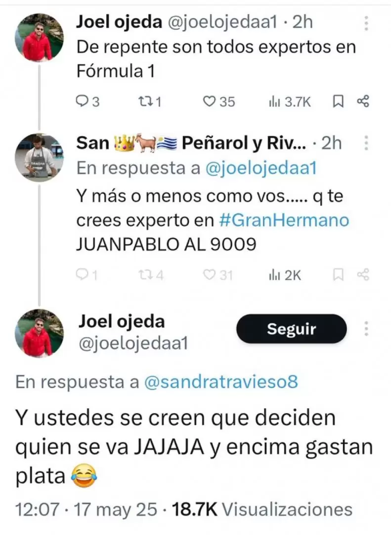 Joel Ojeda expone a la producción de Gran Hermano