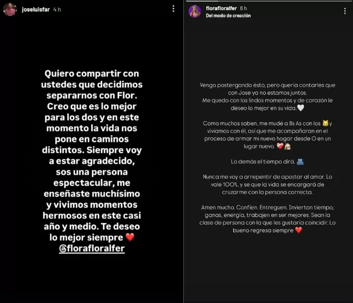 Así comunicaron su separación José Luis Fariña y Florencia Fernández