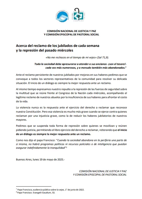 Comunicado de la Iglesia católica