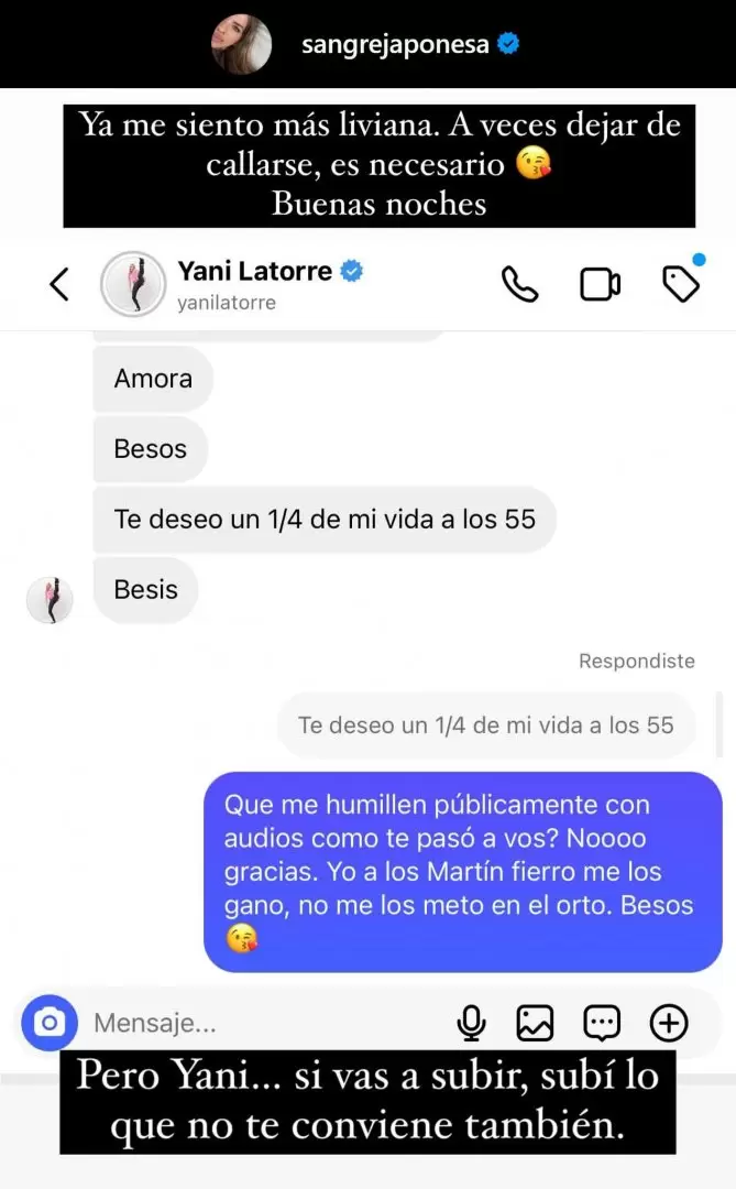 Yanina Latorre expuso los explosivos chats con la China Suárez