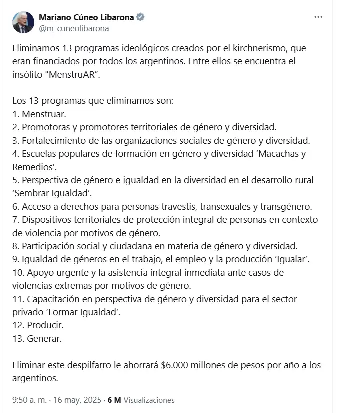 El posteo completo del Ministro de Justicia