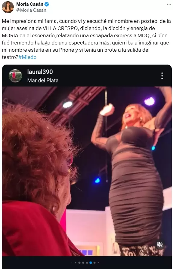 Moria Casán y su reflexión tras ver la publicación de la asesina Laura Fernanda Leguizamón en la cual la menciona y elogia.