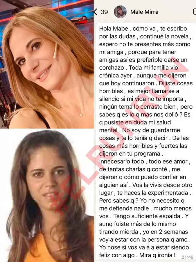 El chat entre Marianela Mirra y Mabel Gómez Romeo.