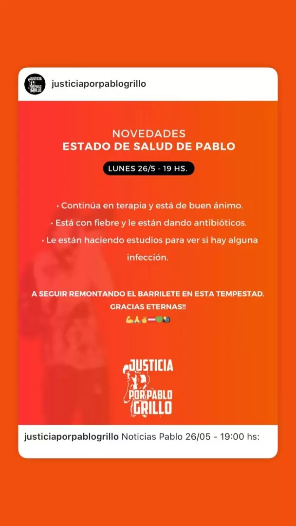 Novedades sobre la salud de Pablo Grillo