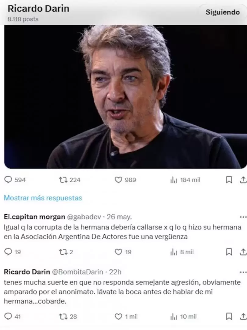 El comentario de Darín en la cuenta libertaria