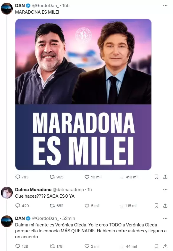 La primera parte del intercambio entre Dalma Maradona y el Gordo Dan.
