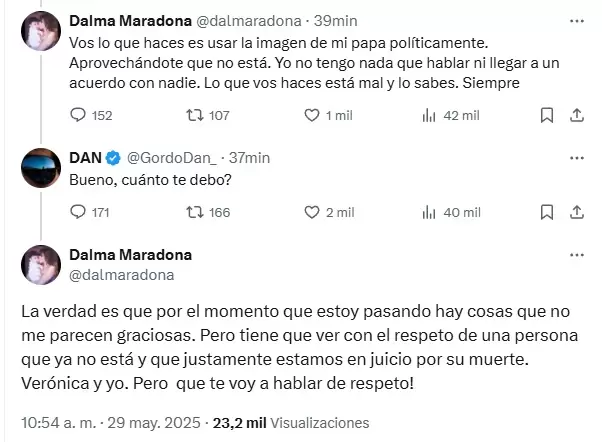 La segunda parte del intercambio entre Dalma Maradona y el Gordo Dan.