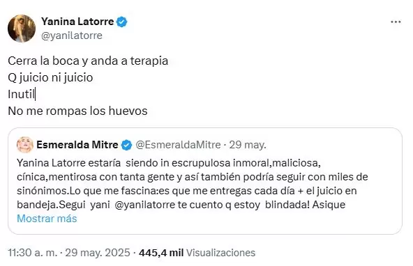 La respuesta de Yanina a Esmeralda
