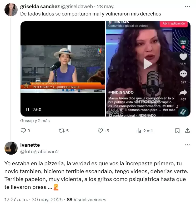 La desmentida de la denuncia de Griselda Sánchez sobre la agresión de Mayra Arena.