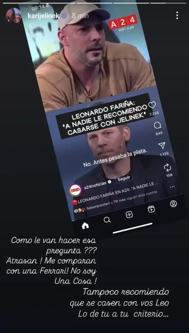 La reacción de Karina ante la respuesta de Fariña