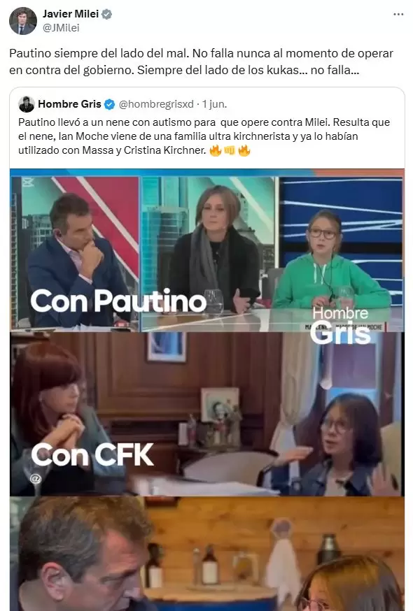El ataque del presidente Milei a Ian, el joven con autismo.
