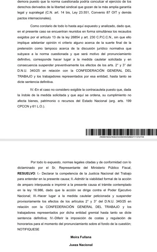 El fallo de la jueza Moira Fullana