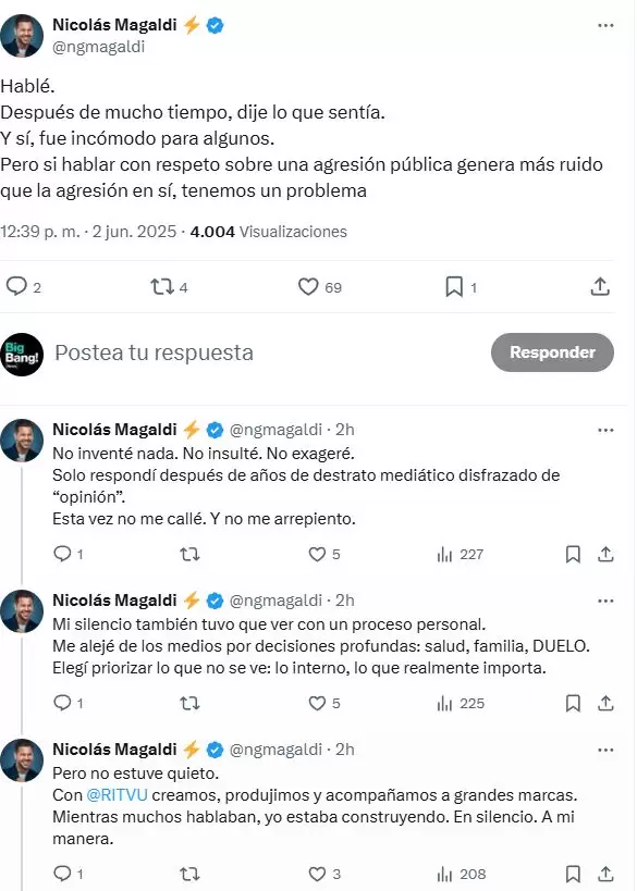 El extenso descargo de Magaldi en X