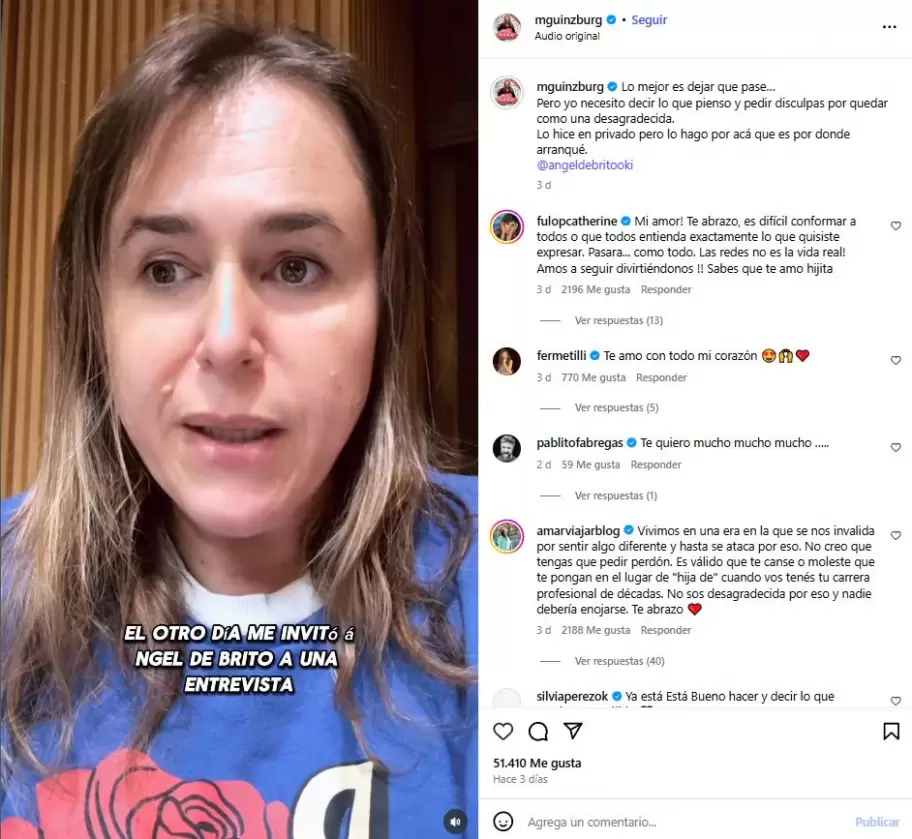 El descargo de Malena en su cuenta de Instagram.