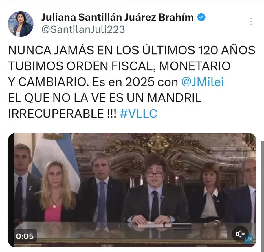 La diputada nacional Juliana Santillán y cuando escribió "tubimos" y no "tuvimos".