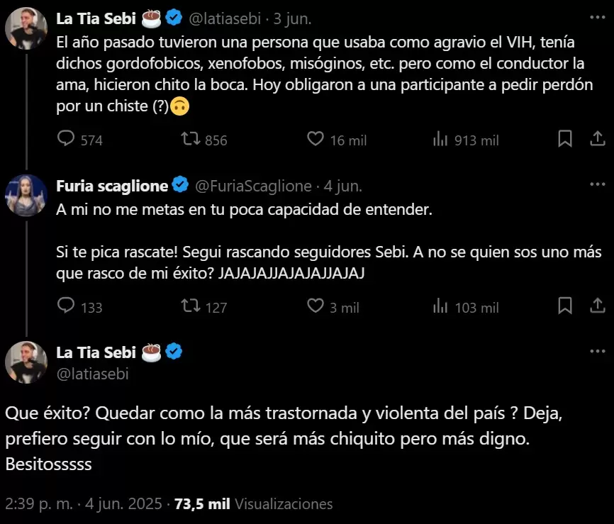 El cruce en X entre "La Tía Sebi" y Juliana "Furia" Scaglione.