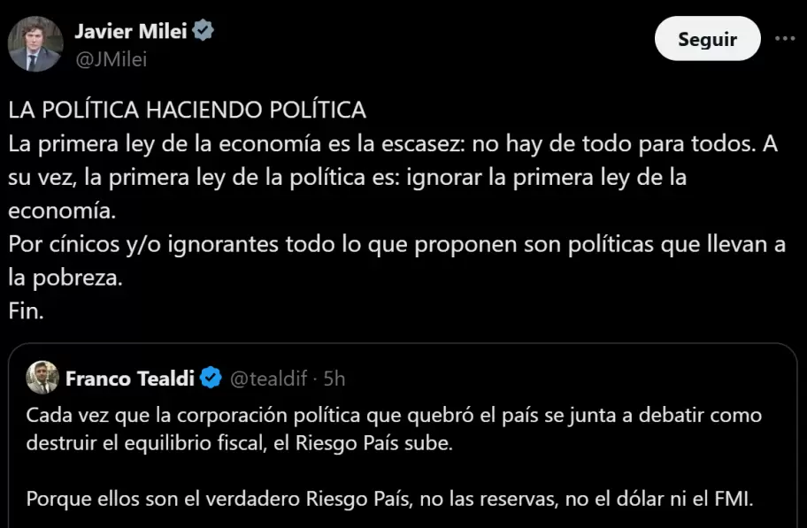 Javier Milei cuestionó el aumento de haberes jubilatorios que aprobó la Cámara de Diputados.