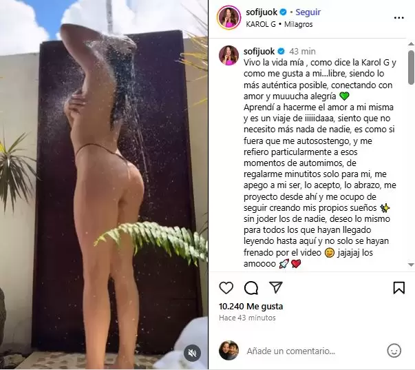 "Vivo la vida mía, como dice la Karol G", escribió la model