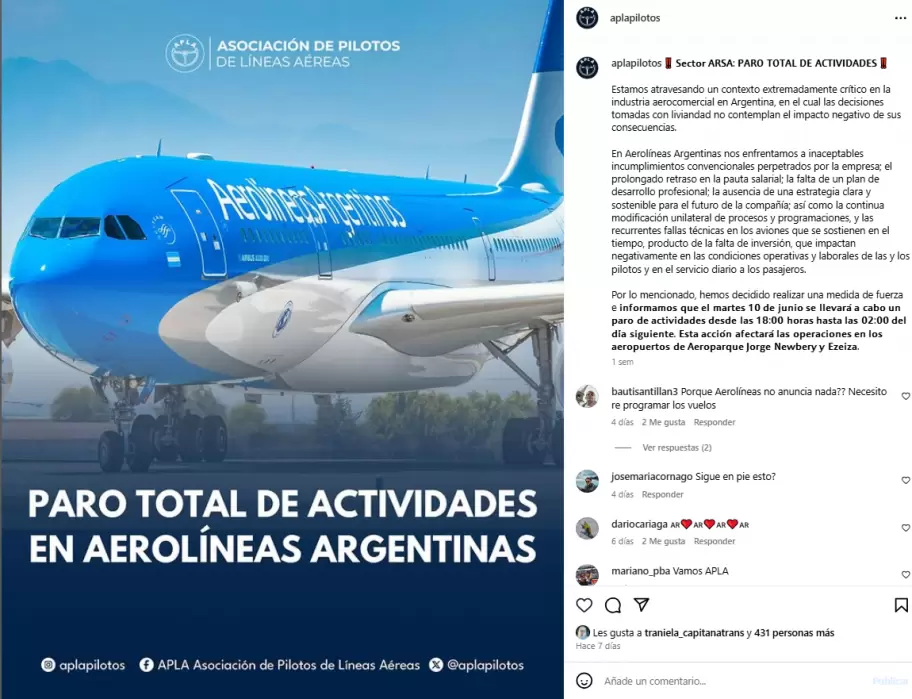 APLA anunció un paro para el 10 de junio