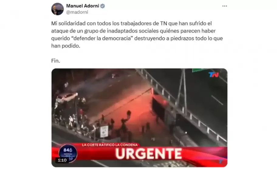 El posteo de Adorni en respaldo a TN