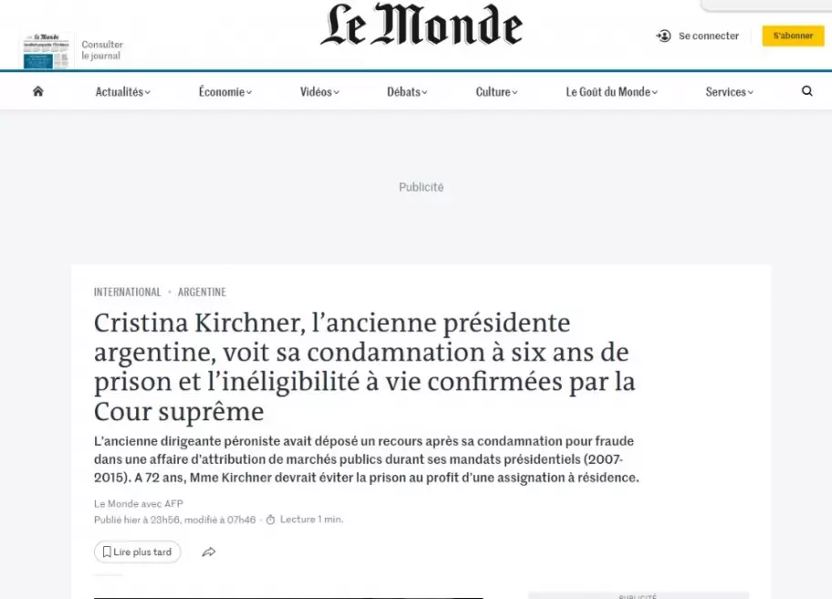 Así reflejaron los medios del mundo la condena a Cristina Kirchner