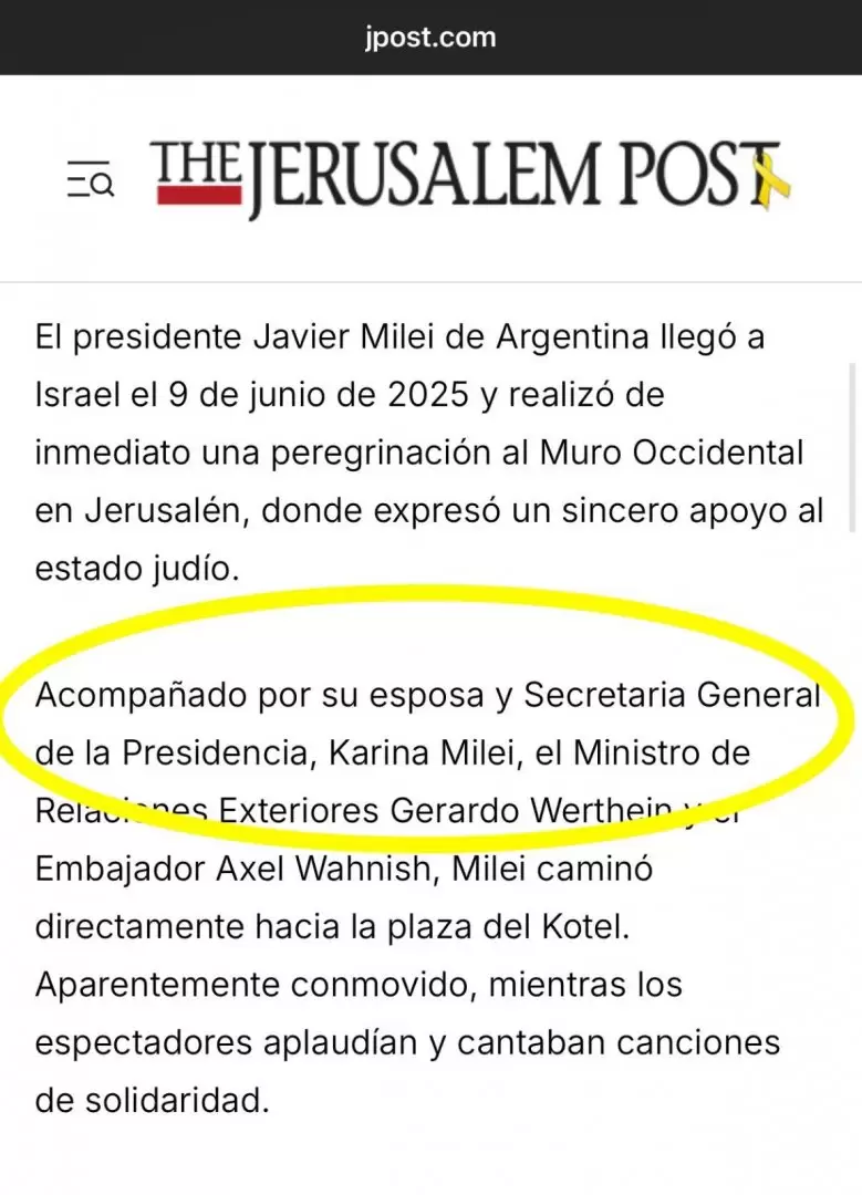 La confusión del Jerusalem Post que señaló a Karina Milei como esposa de su hermano Javier.