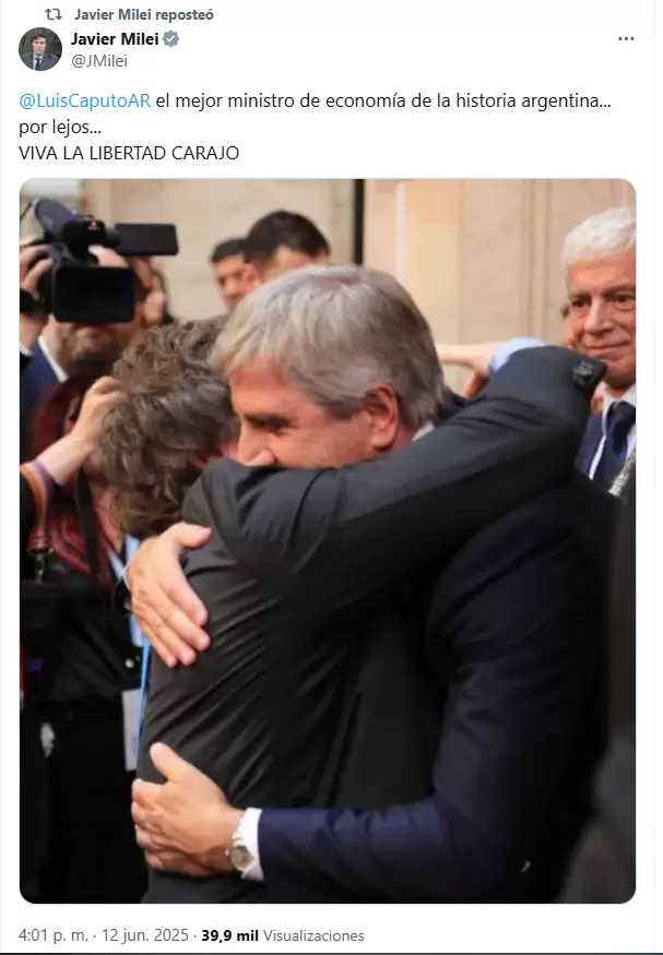 Una de las publicaciones con las que festejó Milei