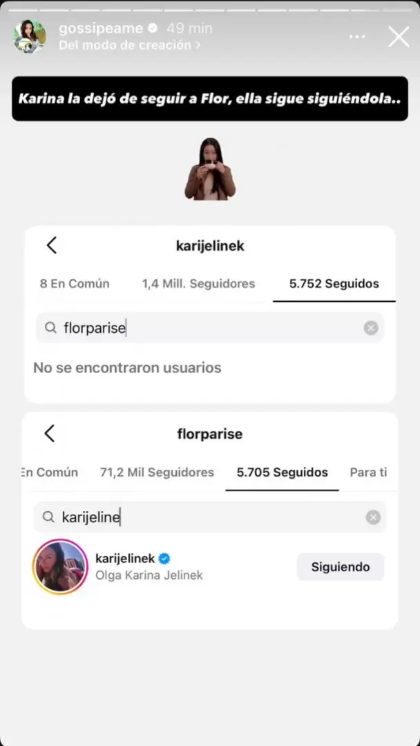 Karina Jelinek dejó de seguir en Instagram a su novia, Flor Parise