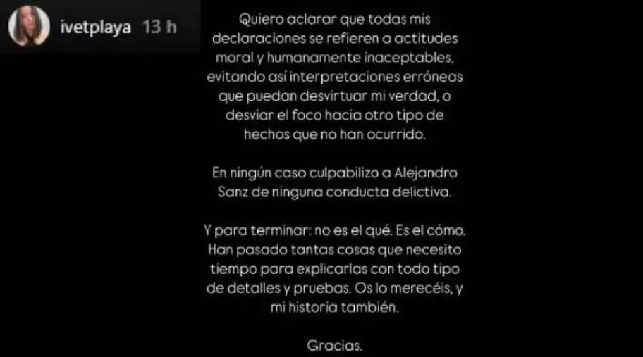 Playà fue clara al señalar que no acusa a Alejandro Sanz de ningún delito