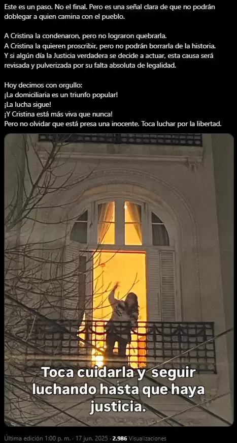 La segunda parte del tuit de Gregorio Dalbón, en el cual aseguró que Cristina Fernández de Kirchner obtendrá la prisión domiciliaria.