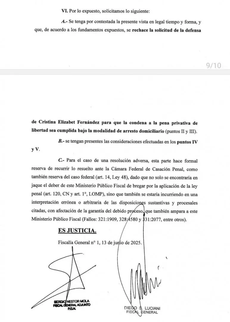 Resolución de domiciliaria para CFK
