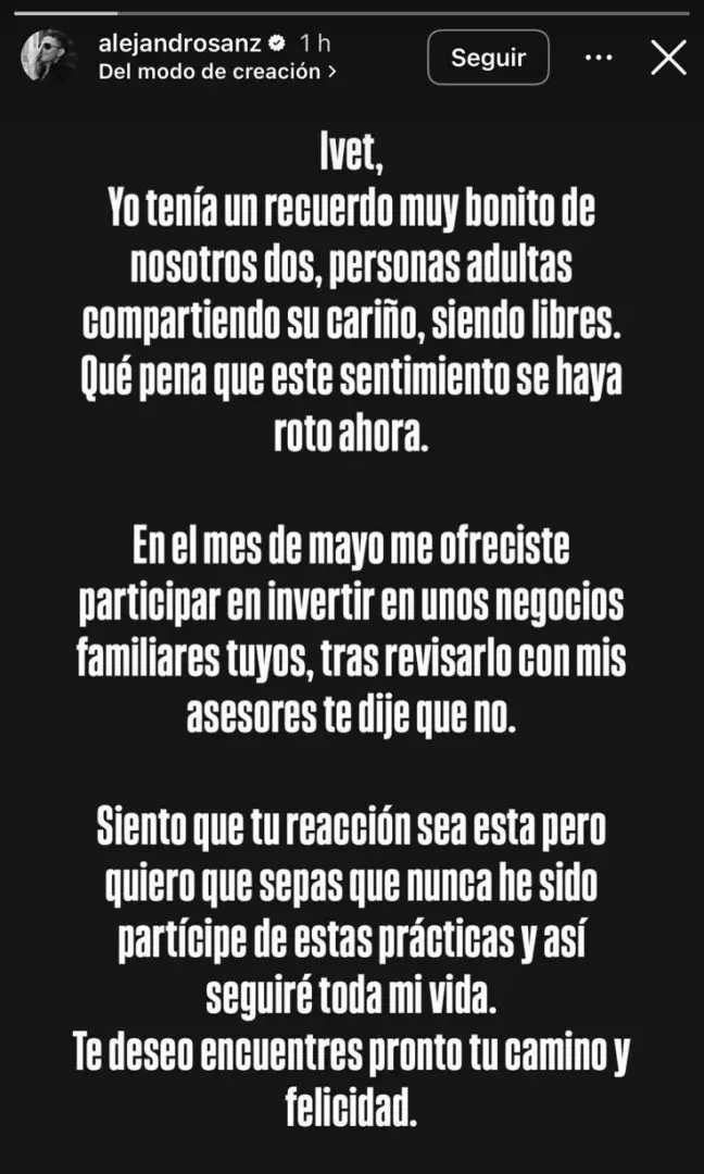 El descargo de Alejandro Sanz