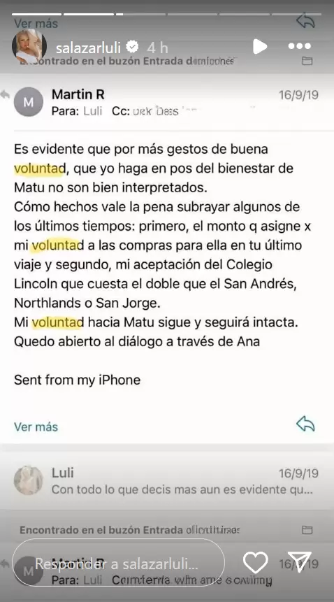 El mail de Redrado que expuso Salazar en sus redes sociales