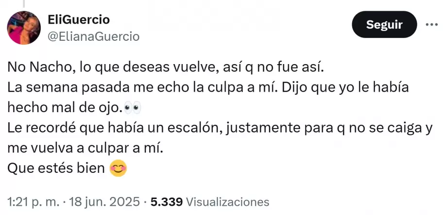 Eliana Guercio neg sus malos deseos hacia Laura Ubfal.