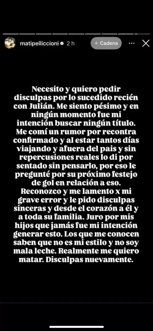 El descargo de Matías Pelliccioni