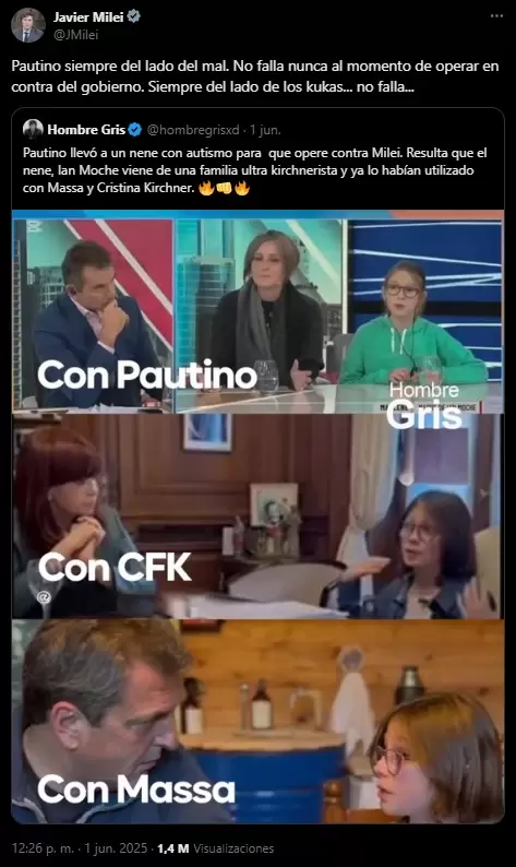 El tuit de la discordia de Javier Milei, por el cual Ian Moche lo denunci.