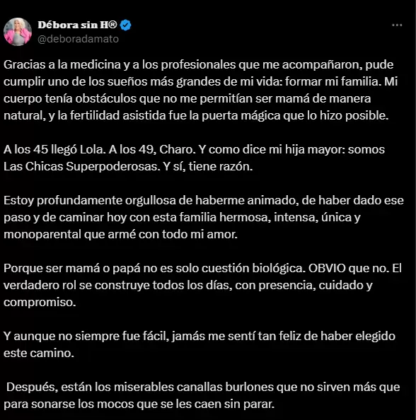 El descargo de Dbora DAmato en X