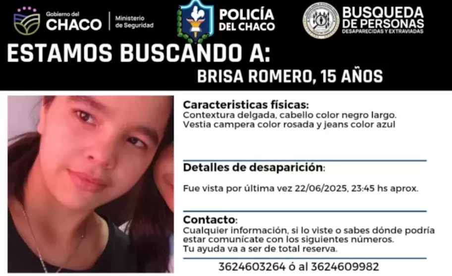 Brisa Romero, de 15 años, permanece desaparecidas desde el sábado por la noche