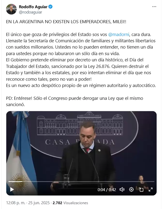 El posteo de Aguiar