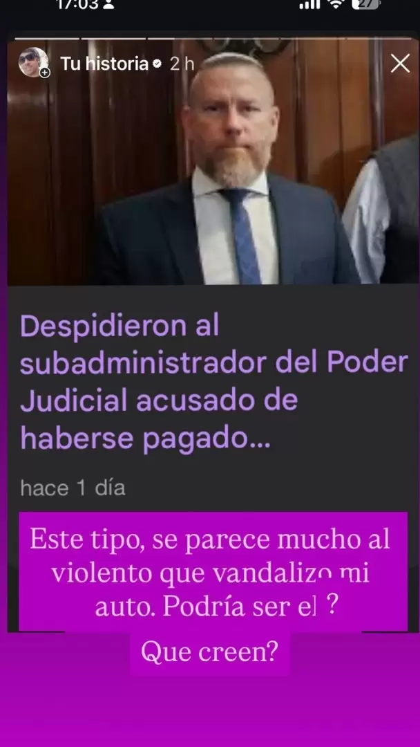 Las historias de Robertito Funes Ugarte en las cuales expone a quien agredió su camioneta.