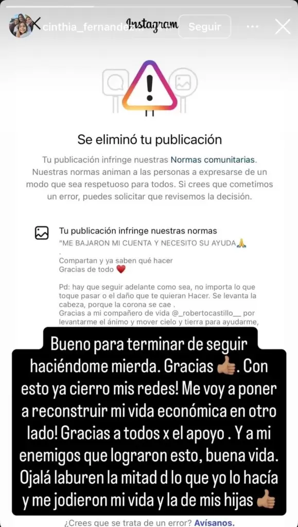 Fuerte descargo de Cinthia Fernández